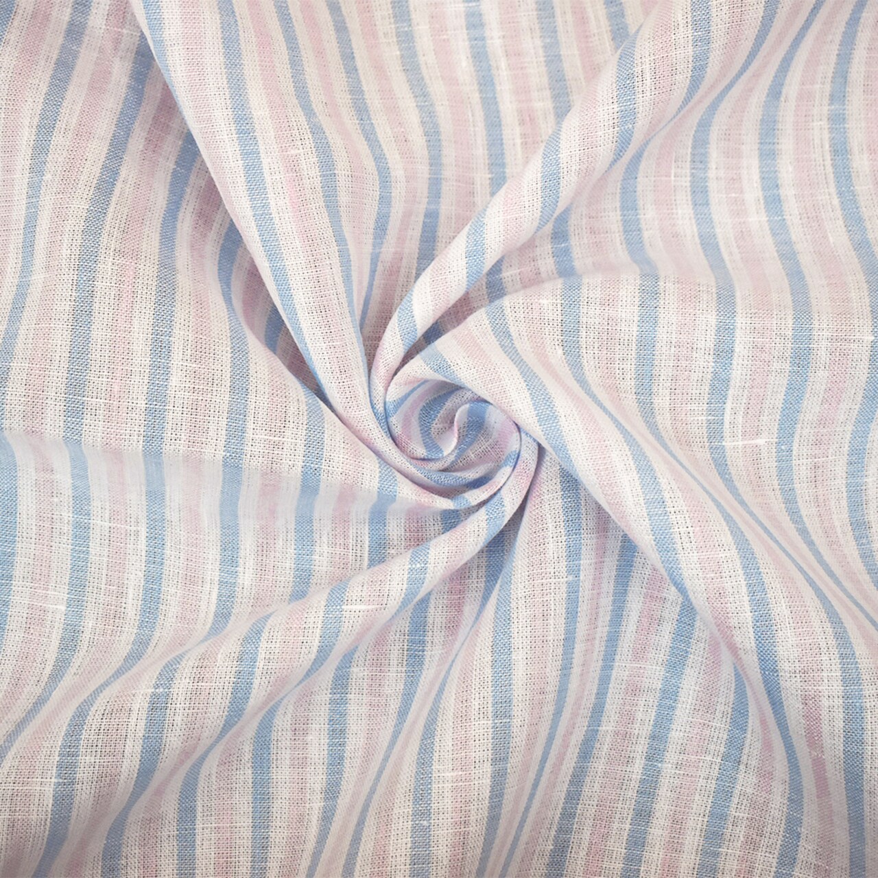 Blue-Pink-White Spence Bryson Stripe Irish Linen Slub Woven Fabric By the Yard